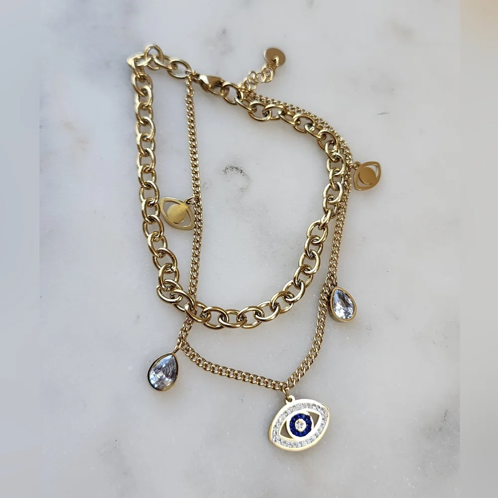 Stainless Steel Evil Eye Bracelet with Blue Accents - Picture 6 of 7